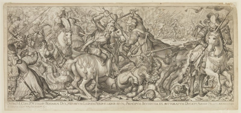 Karl Gustav von Amling, German, 1651-1702, after Pietro Candido, Netherlandish, 1548-1628, Overthrow of the Moors, 1697, engraving printed in black ink on laid paper, Sheet: 10 1/4 × 22 5/8 inches (26 × 57.5 cm)
