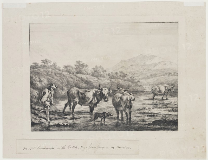 Jean Jacques de Boissieu, French, 1736-1810, after Nicolaes Berchem, Dutch, 1620-1683, Landscape and Cattle, 1803, etching printed in black ink on wove paper, Plate: 9 1/2 × 12 3/8 inches (24.1 × 31.4 cm)