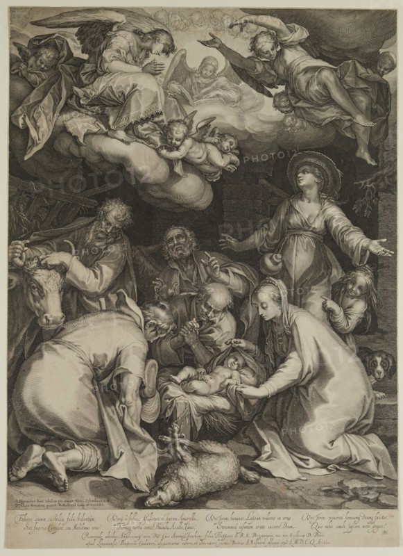 Boetius Adam Bolswert, Dutch, 1580-1633, after Abraham Bloemaert, Netherlandish, 1564-1651, Adoration of the Shepherds, 1618, engraving printed in black ink on laid paper, Sheet (trimmed within plate mark): 21 3/8 × 15 1/2 inches (54.3 × 39.4 cm)