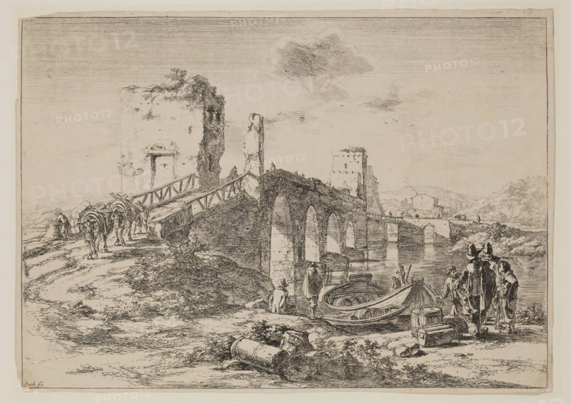 Jan Dirksz Both, Dutch, ca. 1618-1652, Ponte Molle, 17th century, etching printed in black ink on laid paper, Plate: 7 3/4 × 11 inches (19.7 × 27.9 cm)