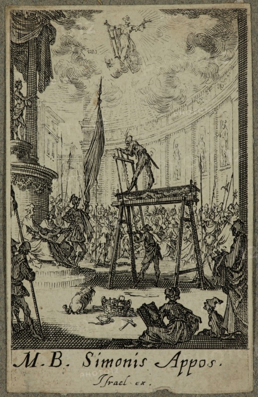 Jacques Callot, French, 1592-1635, Martyre de Saint Simon, between 1630 and 1635, etching printed in black ink on (possibly) laid paper, Sheet (trimmed within plate mark): 2 7/8 × 1 7/8 inches (7.3 × 4.8 cm)