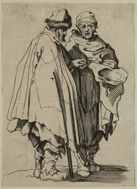 Unknown (French), after Jacques Callot, French, 1592-1635, L'aveugle et son compagnon, early 17th century, etching printed in black ink on laid paper, Sheet (trimmed within plate mark): 5 3/8 × 3 7/8 inches (13.7 × 9.8 cm)