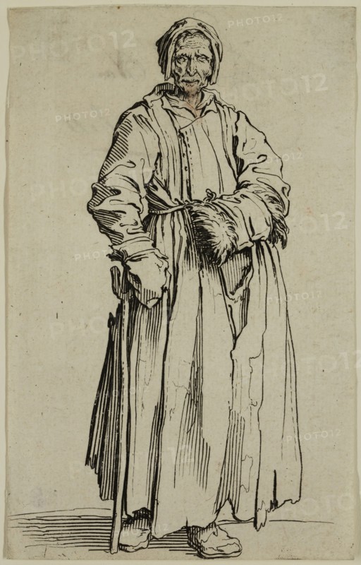 Jacques Callot, French, 1592-1635, La borgnesse, early 17th century, etching printed in black ink on laid paper, Sheet (trimmed within plate mark): 5 3/8 × 3 3/8 inches (13.7 × 8.6 cm)