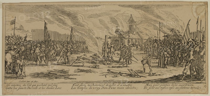 Unknown (French), after Jacques Callot, French, 1592-1635, Le bucher, between late 18th and 19th century, etching printed in black ink on wove paper, Sheet (trimmed within plate mark): 3 3/8 × 7 1/2 inches (8.6 × 19.1 cm)