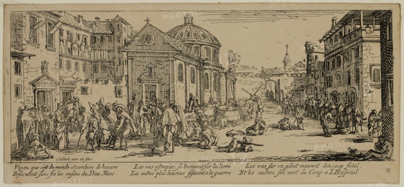 Unknown (French), after Jacques Callot, French, 1592-1635, L'Hopital, between late 18th and 19th century, etching printed in black ink on wove paper, Sheet (trimmed within plate mark): 3 3/8 × 7 1/2 inches (8.6 × 19.1 cm)