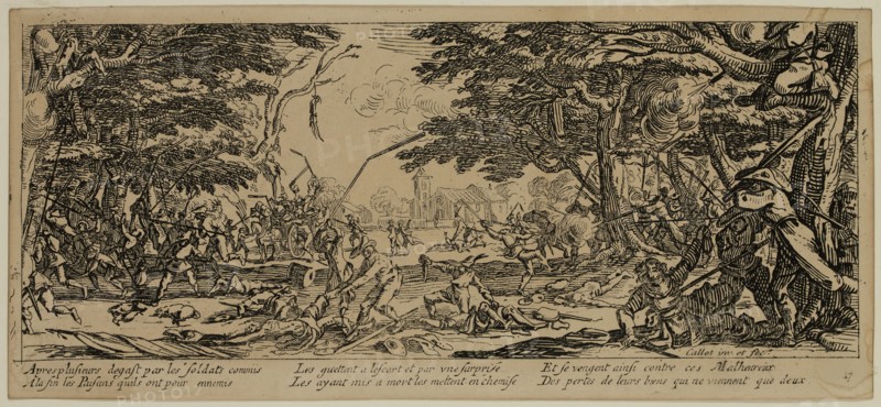 Unknown (French), after Jacques Callot, French, 1592-1635, La revanche des paysans, between late 18th and 19th century, etching printed in black ink on wove paper, Sheet (trimmed within plate mark): 3 1/2 × 7 1/2 inches (8.9 × 19.1 cm)
