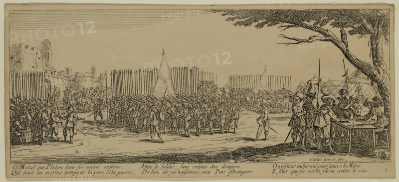 Unknown (French), after Jacques Callot, French, 1592-1635, L'Erolement des troupes, between late 18th and 19th century, etching printed in black ink on wove paper, Sheet (trimmed within plate mark): 3 3/8 × 7 1/2 inches (8.6 × 19.1 cm)