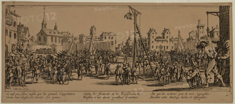 Unknown (French), after Jacques Callot, French, 1592-1635, L'Estrapade, between late 18th and 19th century, etching printed in black ink on wove paper, Sheet (trimmed within plate mark): 3 3/8 × 7 3/4 inches (8.6 × 19.7 cm)