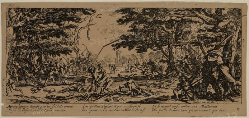 Unknown (French), after Jacques Callot, French, 1592-1635, La revanche des paysans, between late 18th and 19th century, etching printed in black ink on wove paper, Sheet (trimmed within plate mark): 3 1/2 × 7 1/2 inches (8.9 × 19.1 cm)