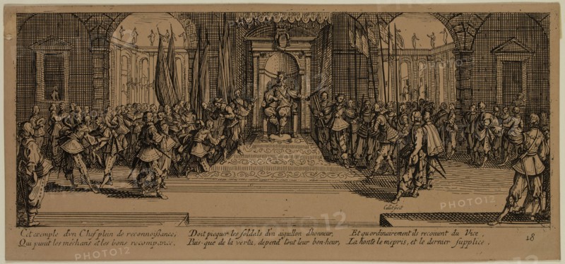 Unknown (French), after Jacques Callot, French, 1592-1635, Distribution des recompenses, between late 18th and 19th century, etching printed in black ink on wove paper, sheet trimmed within plate mark: