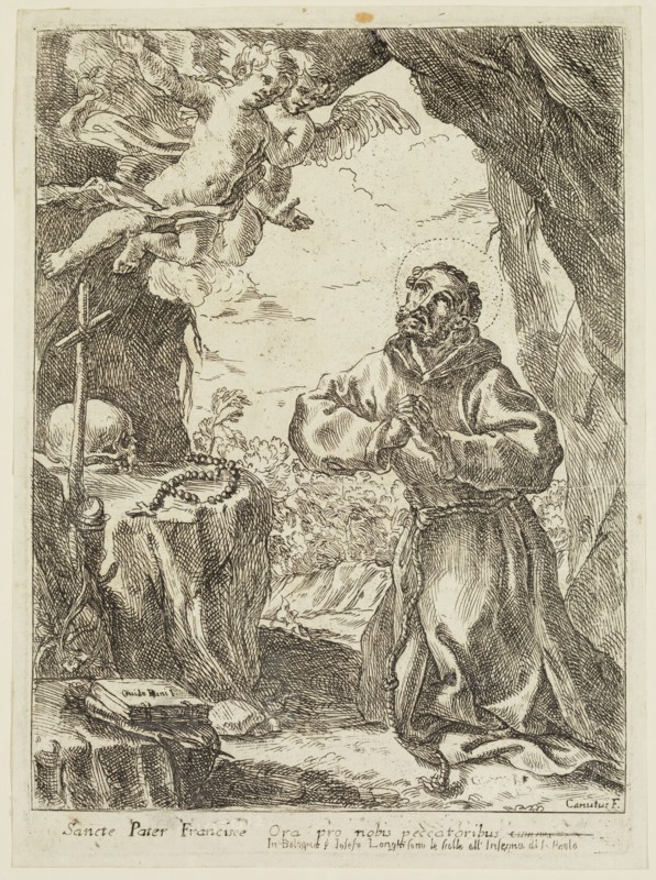 Domenico Maria Canuti, Italian, 1620-1684, after Guido Reni, Italian, 1575-1642, Saint Francis of Assisi, between 1620 and 1684, etching printed in black ink on laid paper, Plate: 9 1/2 × 6 7/8 inches (24.1 × 17.5 cm)