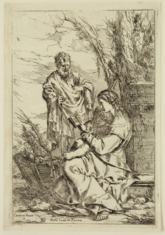 Giulio Carpioni, Italian, 1611-1674, The Holy Family with the Virgin Reading, between 1611 and 1674, etching printed in black ink on laid paper, Plate: 8 5/8 × 5 3/4 inches (21.9 × 14.6 cm)