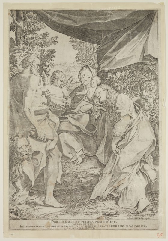 Agostino Carracci, Italian, 1557-1602, after Correggio, Italian, ca. 1489-1534, after Cornelis Cort, Netherlandish, 1533-1578, The Madonna of Saint Jerome, 1586, engraving printed in black ink on laid paper, Plate: 19 1/4 × 13 1/8 inches (48.9 × 33.3 cm)