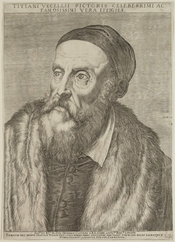 Agostino Carracci, Italian, 1557-1602, after Titian, Italian, ca.1488-1576, Portrait of Titian, 1587, Engraving printed in black ink on wove paper, Plate: 12 7/8 × 9 1/8 inches (32.7 × 23.2 cm)