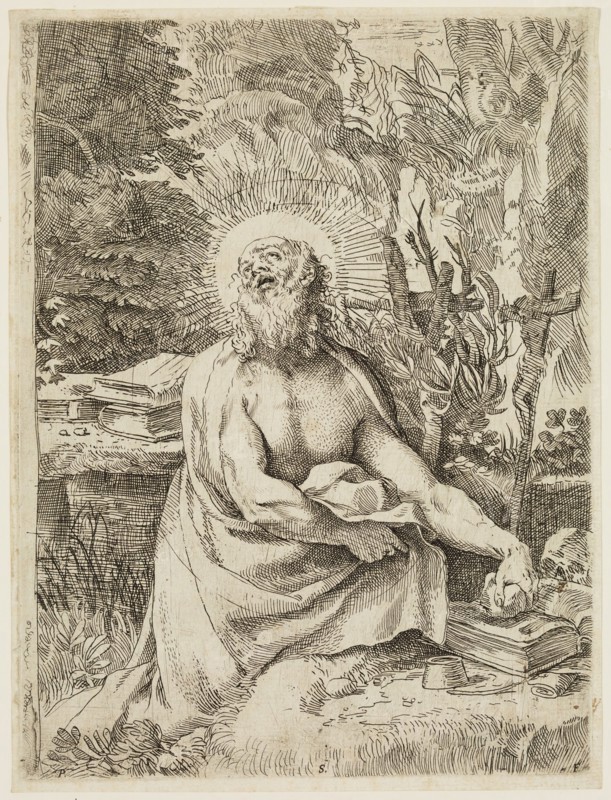 Annibale Carracci, Italian, 1560-1609, Saint Jerome, ca. 1591, etching printed in black ink on laid paper, Plate: 10 1/8 × 7 5/8 inches (25.7 × 19.4 cm)