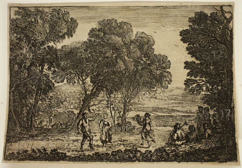 Claude Gellée, French, 1600-1682, Villagers Dancing, ca. 1651, etching printed in black ink on laid paper, Image: 5 1/4 × 7 5/8 inches (13.3 × 19.4 cm)
