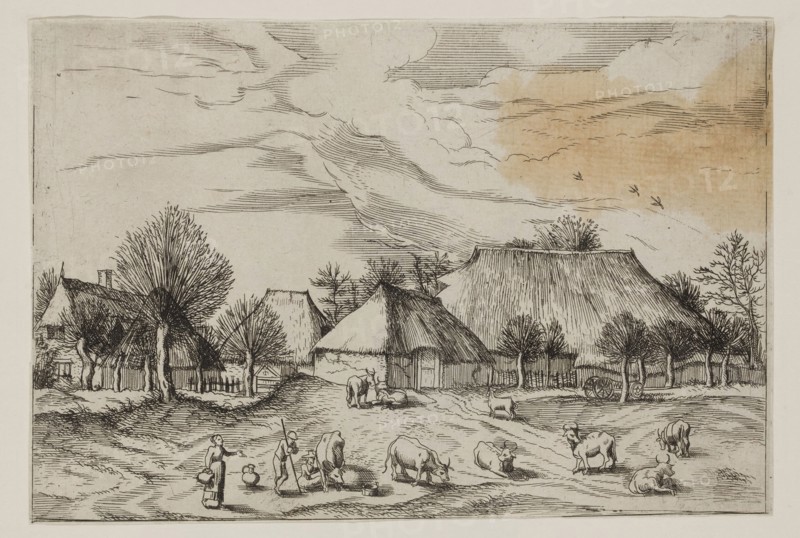 Jan Duetecum, Dutch, Landscape No. 11, ca. 1559, etching and engraving printed in black ink on laid paper, Sheet (trimmed within plate mark): 5 3/8 × 8 inches (13.7 × 20.3 cm)