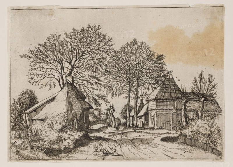 Jan Duetecum, Dutch, Landscape No. 7, ca. 1559, etching printed in black ink on laid paper, Sheet (plate top edge not visible): 5 3/4 × 8 inches (14.6 × 20.3 cm)