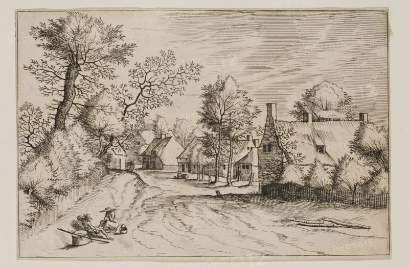 Jan Duetecum, Dutch, Landscape No. 3, ca. 1561, etching and engraving printed in black ink on laid paper, Sheet (trimmed within plate mark): 5 3/8 × 8 inches (13.7 × 20.3 cm)