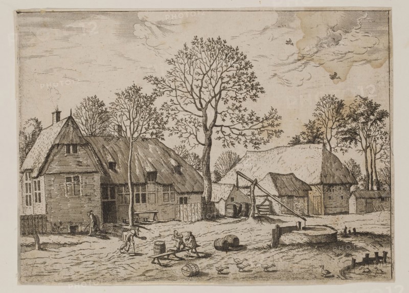 Jan Duetecum, Dutch, Landscape No. 5, ca. 1559, etching and engraving printed in black ink on laid paper, Sheet (trimmed within plate mark): 5 3/4 × 7 7/8 inches (14.6 × 20 cm)
