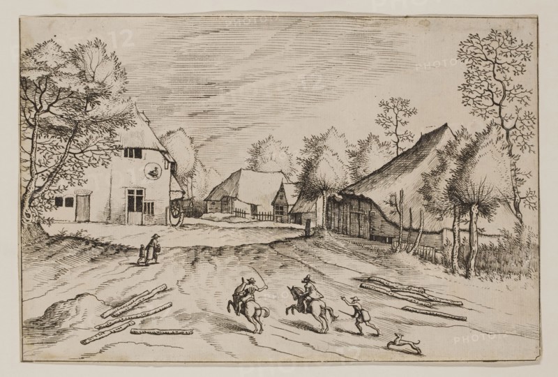Jan Duetecum, Dutch, Landscape No. 27, ca. 1561, etching and engraving printed in black ink on laid paper, Sheet: 5 1/4 × 8 inches (13.3 × 20.3 cm)