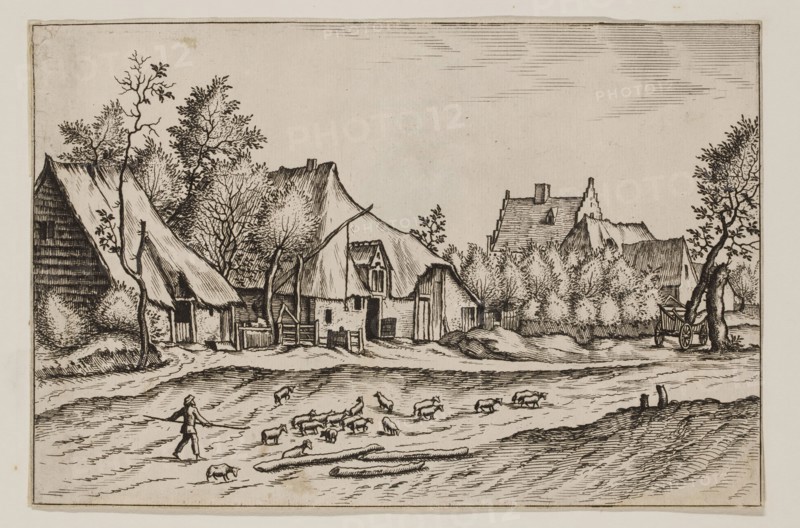 Jan Duetecum, Dutch, Landscape No. 17, ca. 1561, etching and engraving printed in black ink on laid paper, Sheet (trimmed within plate mark): 5 3/8 × 8 inches (13.7 × 20.3 cm)