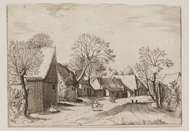 Jan Duetecum, Dutch, Landscape No. 12, ca. 1559, etching and engraving printed in black ink on laid paper, Sheet (trimmed within plate mark): 5 1/2 × 7 1/2 inches (14 × 19.1 cm)