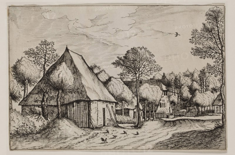 Jan Duetecum, Dutch, Landscape No. 9, ca. 1561, etching and engraving printed in black ink on laid paper, Sheet (trimmed within plate mark): 5 3/8 × 8 inches (13.7 × 20.3 cm)