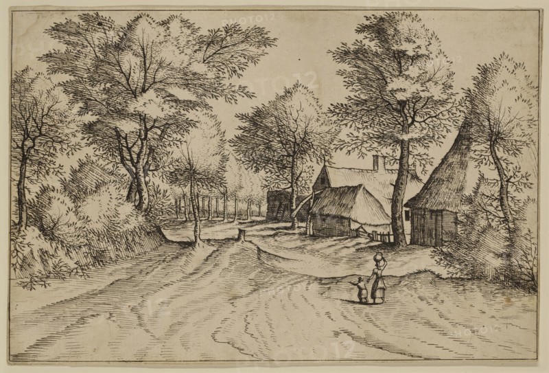 Jan Duetecum, Dutch, Landscape No. 1, ca. 1561, etching and engraving printed in black ink on laid paper, Sheet (trimmed within plate mark): 5 3/8 × 8 inches (13.7 × 20.3 cm)