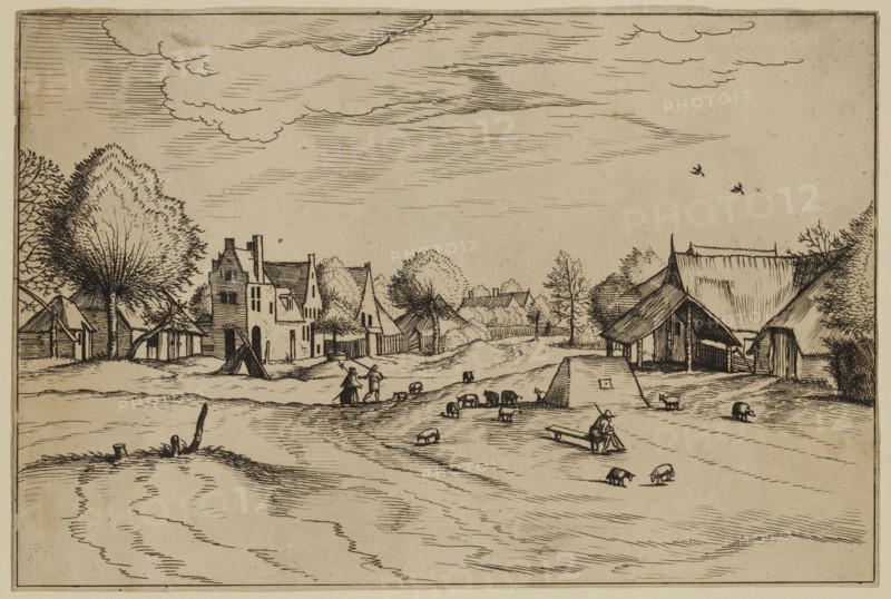 Jan Duetecum, Dutch, Landscape No. 16, ca. 1561, etching and engraving printed in black ink on laid paper, Sheet (trimmed withing plate mark): 5 3/8 × 8 inches (13.7 × 20.3 cm)