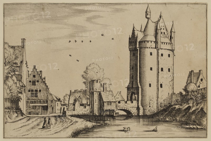 Jan Duetecum, Dutch, Landscape No. 7, ca. 1561, etching and engraving printed in black inkon laid paper, Sheet (trimmed within plate mark): 5 3/8 × 8 inches (13.7 × 20.3 cm)