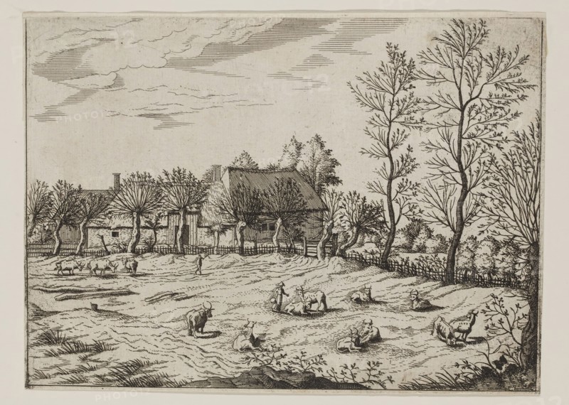 Jan Duetecum, Dutch, Landscape No. 6, ca. 1559, etching printed in black ink on laid paper, Sheet (trimmed within plate mark): 5 5/8 × 7 3/4 inches (14.3 × 19.7 cm)