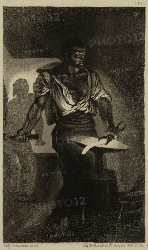 Eugène Delacroix, French, 1798-1863, Un forgeron, 1833, aquatint printed in black ink on (possibly wove) paper, Plate: 8 7/8 × 6 3/8 inches (22.5 × 16.2 cm)
