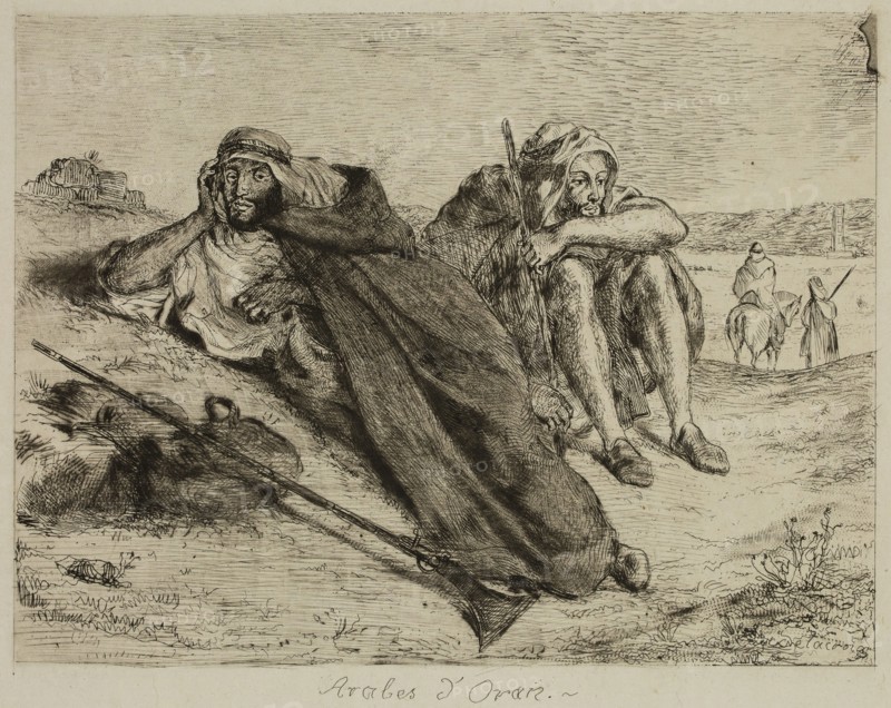 Eugène Delacroix, French, 1798-1863, Arabes d'Oran, 1833, etching, roulette, and drypoint printed in black ink on chine collé, Plate: 6 7/8 × 8 1/2 inches (17.5 × 21.6 cm)