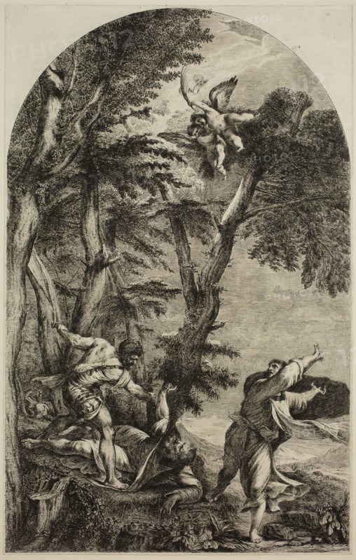 Dominique Vivant Denon, French, 1747-1826, after Titian, Italian, ca.1488-1576, The Assassination of Peter Martyr, between 1747 and 1826, etching printed in black ink on laid paper, Sheet (trimmed within plate mark): 20 1/2 × 13 inches (52.1 × 33 cm)