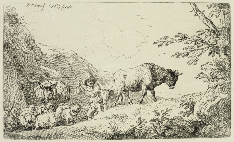 Christian Wilhelm Ernst Dietrich, German, 1712-1774, The Shepherd, 1763, Engraving printed in black ink on wove paper, Plate: 3 1/2 × 5 7/8 inches (8.9 × 14.9 cm)