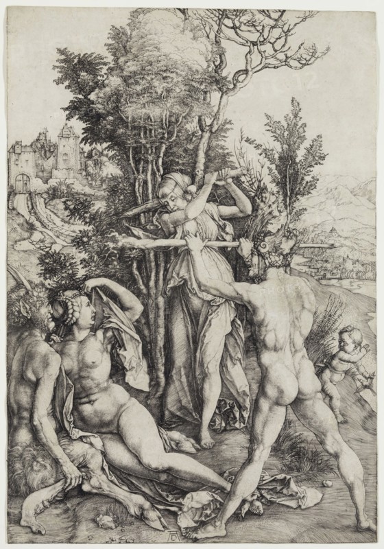 Albrecht Dürer, German, 1471-1528, Hercules, between 1498 and 1499, engraving printed in black ink on laid paper, Sheet (trimmed within plate mark): 12 1/2 × 8 3/4 inches (31.8 × 22.2 cm)