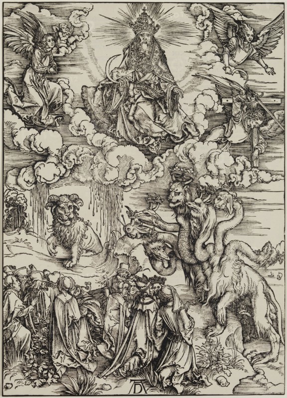 Albrecht Dürer, German, 1471-1528, The Beast with Two Horns Like a Lamb, between 1496 and 1497, woodcut printed in black ink on laid paper, Sheet (trimmed to image): 15 3/8 × 11 1/8 inches (39.1 × 28.3 cm)