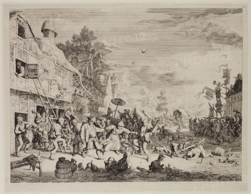 Cornelius Dusart, Dutch, 1660-1704, The Village Fair, 1685, etching printed in black ink on laid paper, Plate (and sheet): 10 1/2 × 13 5/8 inches (26.7 × 34.6 cm)