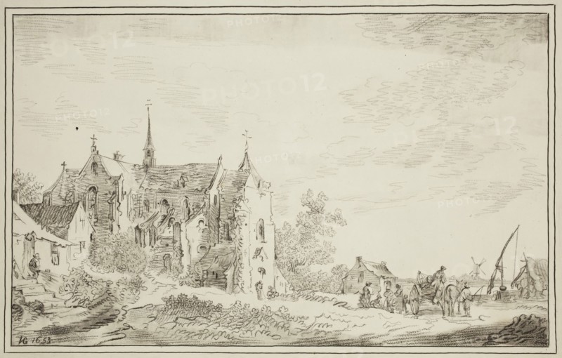 William Baillie, English, 1723-1810, after Jan van Goyen, Dutch, 1596-1656, Landscape with Church, 1771, crayon manner engraving and aquatint printed in black ink on wove paper, Plate: 10 1/2 × 13 1/8 inches (26.7 × 33.3 cm)
