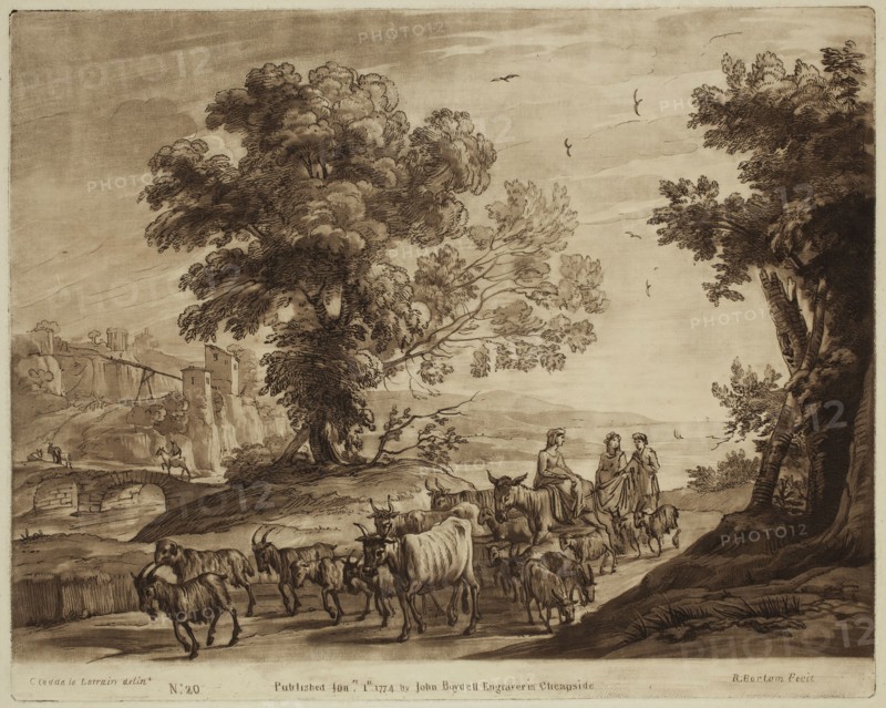 Richard Earlom, English, 1743 - 1822, after Claude Gellée, French, 1600-1682, Three Women Conducting a Herd of Cattle along a Road, ca. 1773, etching and mezzotint printed in brown ink on laid paper, Plate: 8 1/8 × 10 1/8 inches (20.6 × 25.7 cm)
