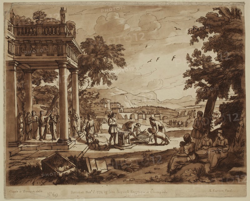 Richard Earlom, English, 1743 - 1822, after Claude Gellée, French, 1600-1682, Samuel Anointing David, ca. 1774, etching and mezzotint printed in brown ink on laid paper, Sheet (trimmed at plate mark): 8 1/4 × 10 1/4 inches (21 × 26 cm)