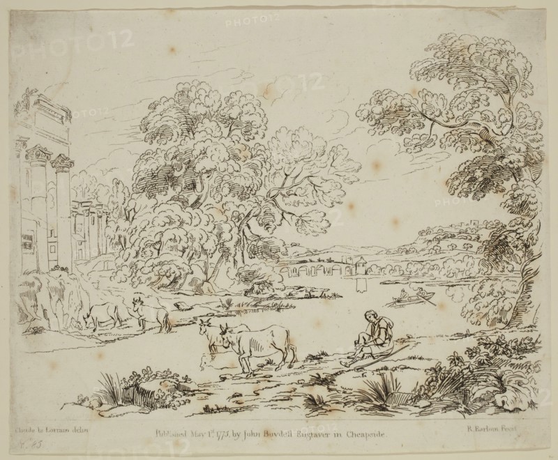 Richard Earlom, English, 1743 - 1822, after Claude Gellée, French, 1600-1682, Herdsman Preparing to Ford a River, ca. 1775, etching printed in black ink on laid paper, Sheet (trimmed to plate mark): 8 1/4 × 10 inches (21 × 25.4 cm)