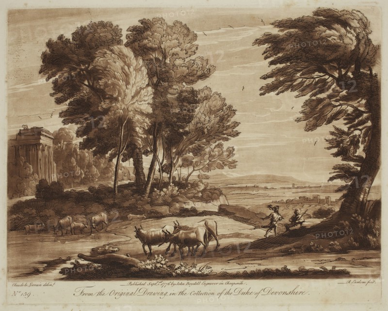 Richard Earlom, English, 1743 - 1822, after Claude Gellée, French, 1600-1682, Mercury and Battus, ca. 1776, etching and mezzotint printed in brown ink on laid paper, Plate: 8 1/8 × 10 1/4 inches (20.6 × 26 cm)