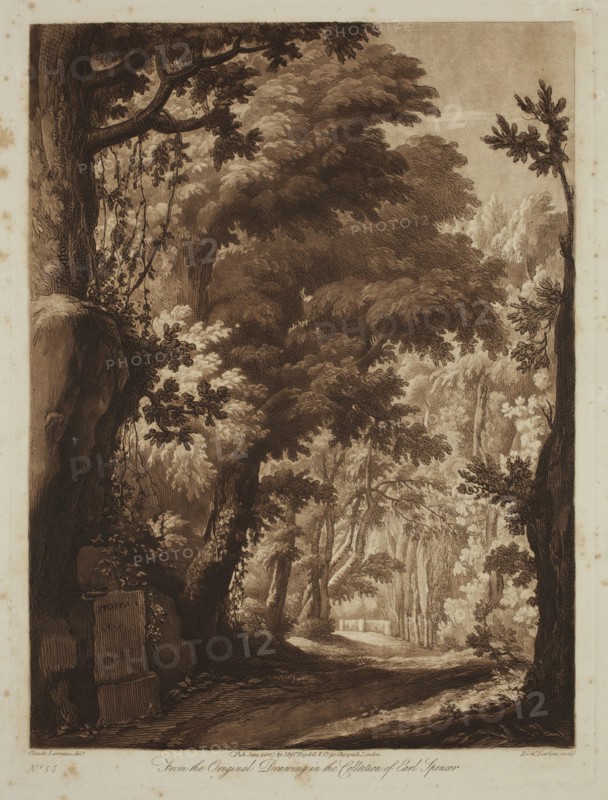 Richard Earlom, English, 1743 - 1822, after Claude Gellée, French, 1600-1682, Forest Scene, ca. 1807, etching and mezzotint printed in brown ink on laid paper, Plate: 10 7/8 × 8 1/8 inches (27.6 × 20.6 cm)