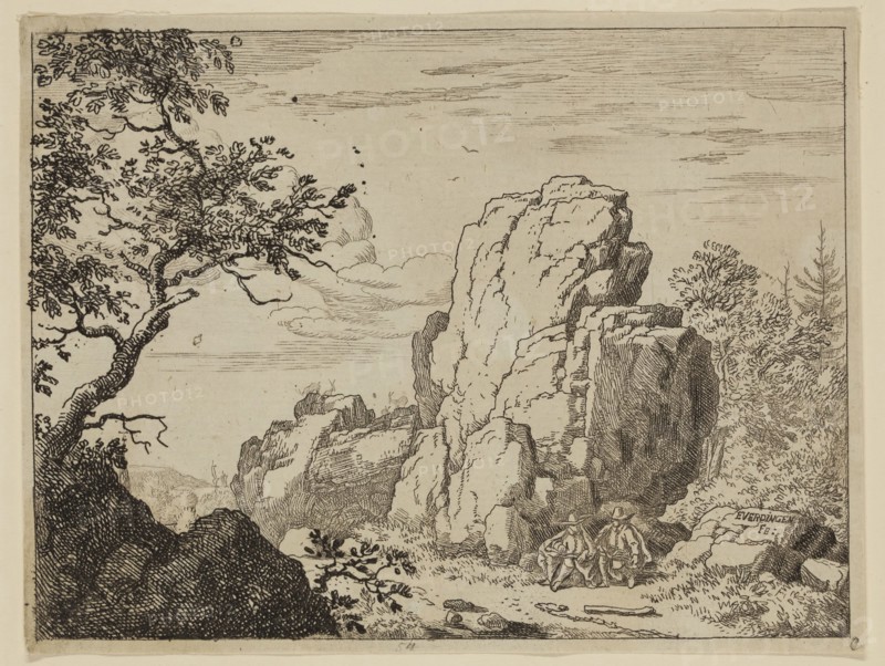 Allart van Everdingen, Dutch, 1621-1675, Two Men of Means, between 1621 and 1675, etching printed in black ink on laid paper, Sheet (trimmed within plate mark): 4 1/8 × 5 1/2 inches (10.5 × 14 cm)