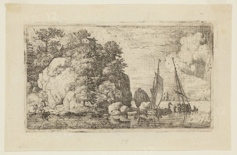 Allart van Everdingen, Dutch, 1621-1675, Two Boats on a Wide River, between 1621 and 1675, etching and drypoint printed in black ink on laid paper, Plate: 3 3/8 × 5 7/8 inches (8.6 × 14.9 cm)