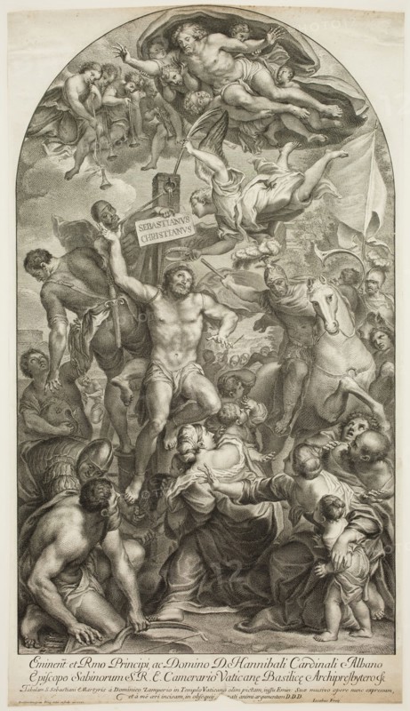 Jakob Frey, Swiss, 1681-1752, after Domenichino, Italian, 1581-1641, Martyrdom of Saint Sebastian, 1737, Etching and engraving printed in black on laid paper, sheet (trimmed within plate mark):