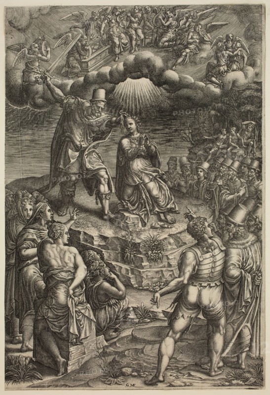Giorgio Ghisi, Italian, 1520-1582, The Martyrdom of Saint Barbara, between 1575 and 1579, engraving printed in black ink on laid paper, Sheet (trimmed within plate mark): 10 5/8 × 7 1/8 inches (27 × 18.1 cm)