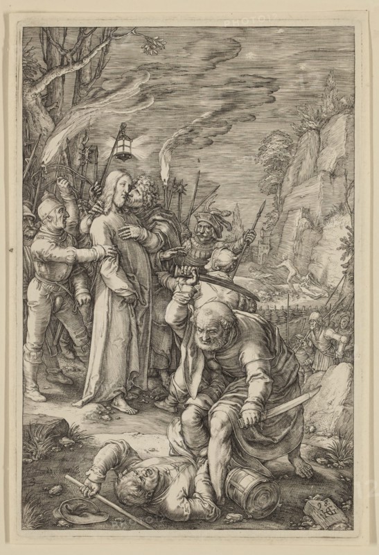 Hendrick Goltzius, Dutch, 1558-1617, Christ Taken Captive, 1598, engraving printed in black ink on laid paper, Plate: 8 × 5 3/8 inches (20.3 × 13.7 cm)
